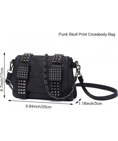 Women Punk Skull Shoulder Top-Handle Bag Goth Rivet Purse Handbag PU Leather Chain Satchel Tote Black $16.43 Totes