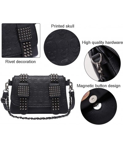 Women Punk Skull Shoulder Top-Handle Bag Goth Rivet Purse Handbag PU Leather Chain Satchel Tote Black $16.43 Totes