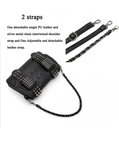 Women Punk Skull Shoulder Top-Handle Bag Goth Rivet Purse Handbag PU Leather Chain Satchel Tote Black $16.43 Totes