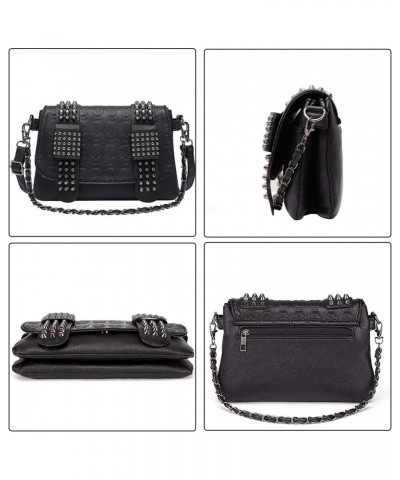 Women Punk Skull Shoulder Top-Handle Bag Goth Rivet Purse Handbag PU Leather Chain Satchel Tote Black $16.43 Totes