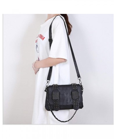 Women Punk Skull Shoulder Top-Handle Bag Goth Rivet Purse Handbag PU Leather Chain Satchel Tote Black $16.43 Totes