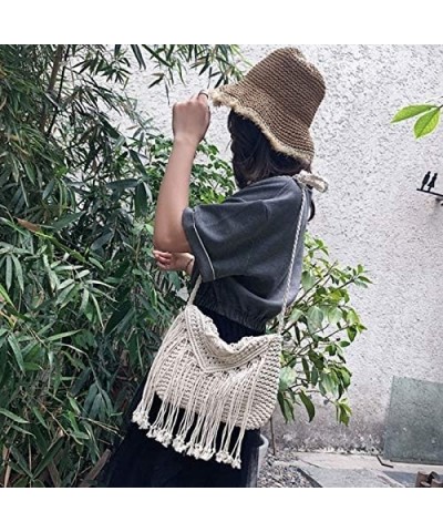 Van Caro Handwoven Cotton Straw Shoulder Bag Crochet Tassel Beach Bohemian Purse for Women 5736 Beige $13.78 Shoulder Bags