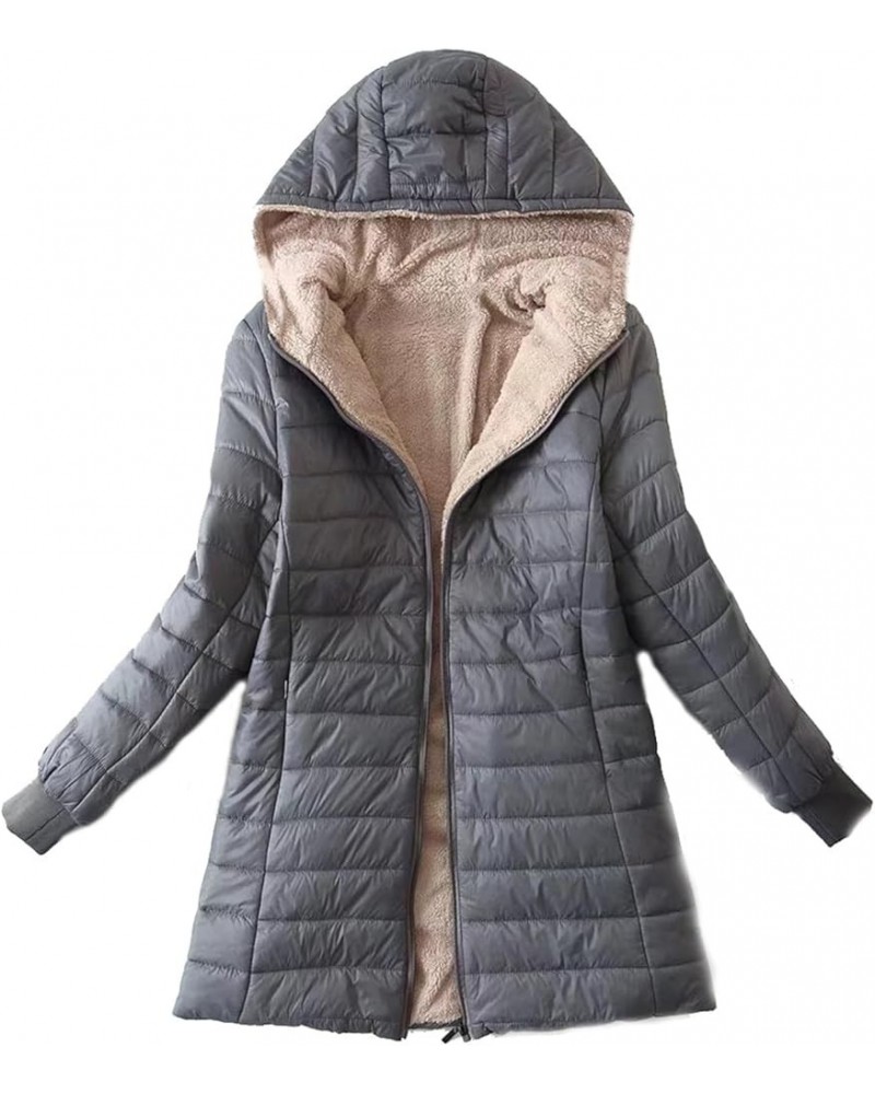 Women's Hooded Puffer Coat Plush Lined Ultra Lightweight Warm Long Waterproof Down Jackets Soft Zip Winter Outwear Gray $20.2...