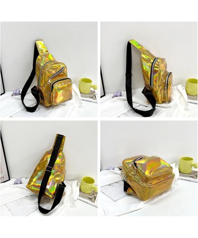 Stylish Breast Bag Women's Textured Bright PU Multi Functional Color Casual Shoulder Crossbody Bag Small Shoulder Bag Gold $7...