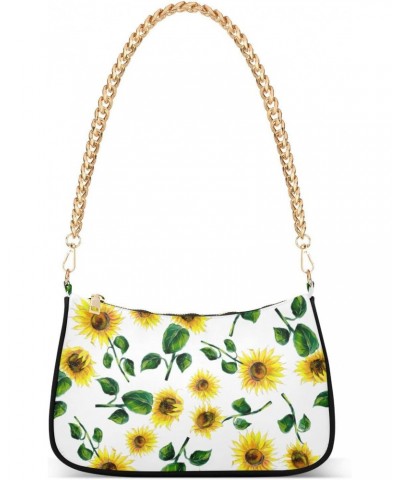 Sunflowers Shoulder Bag for Women Fabric Crescent Handbag with Zipper Chain Clutch Purses for Teen Girls Travel Party Concert...