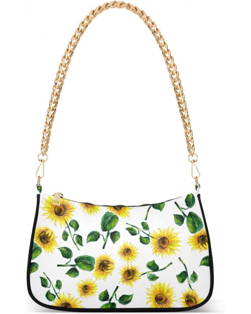 Sunflowers Shoulder Bag for Women Fabric Crescent Handbag with Zipper Chain Clutch Purses for Teen Girls Travel Party Concert...