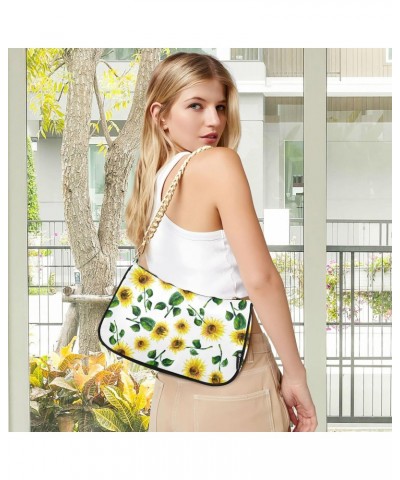 Sunflowers Shoulder Bag for Women Fabric Crescent Handbag with Zipper Chain Clutch Purses for Teen Girls Travel Party Concert...