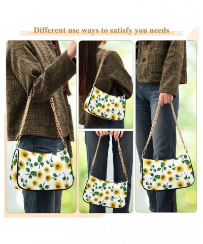 Sunflowers Shoulder Bag for Women Fabric Crescent Handbag with Zipper Chain Clutch Purses for Teen Girls Travel Party Concert...