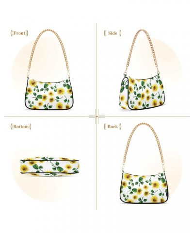 Sunflowers Shoulder Bag for Women Fabric Crescent Handbag with Zipper Chain Clutch Purses for Teen Girls Travel Party Concert...