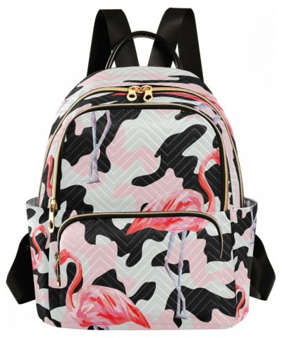 Pink Flamingo on Camo Camouflage Backpack Purse for Women Travel Handbag Shoulder Bag $20.29 Backpacks