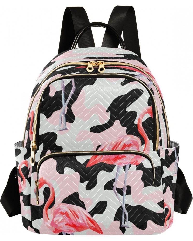 Pink Flamingo on Camo Camouflage Backpack Purse for Women Travel Handbag Shoulder Bag $20.29 Backpacks