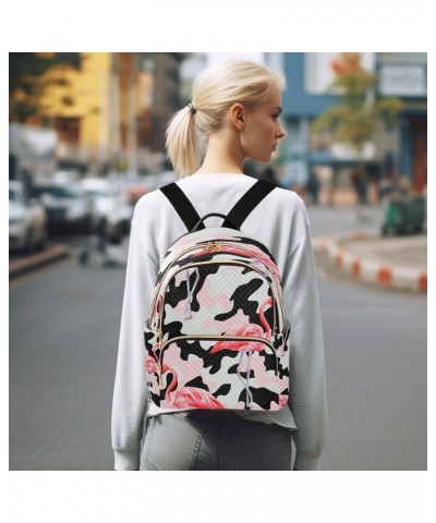 Pink Flamingo on Camo Camouflage Backpack Purse for Women Travel Handbag Shoulder Bag $20.29 Backpacks