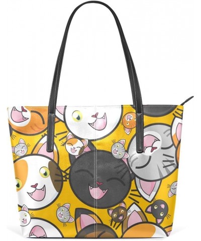 Handbags for Women Tote Bags with 11.08"(L) x 3.54"(W) x 11.02"(W) - Cute Elephant White Cute Cat Cartoon 19 $18.05 Totes