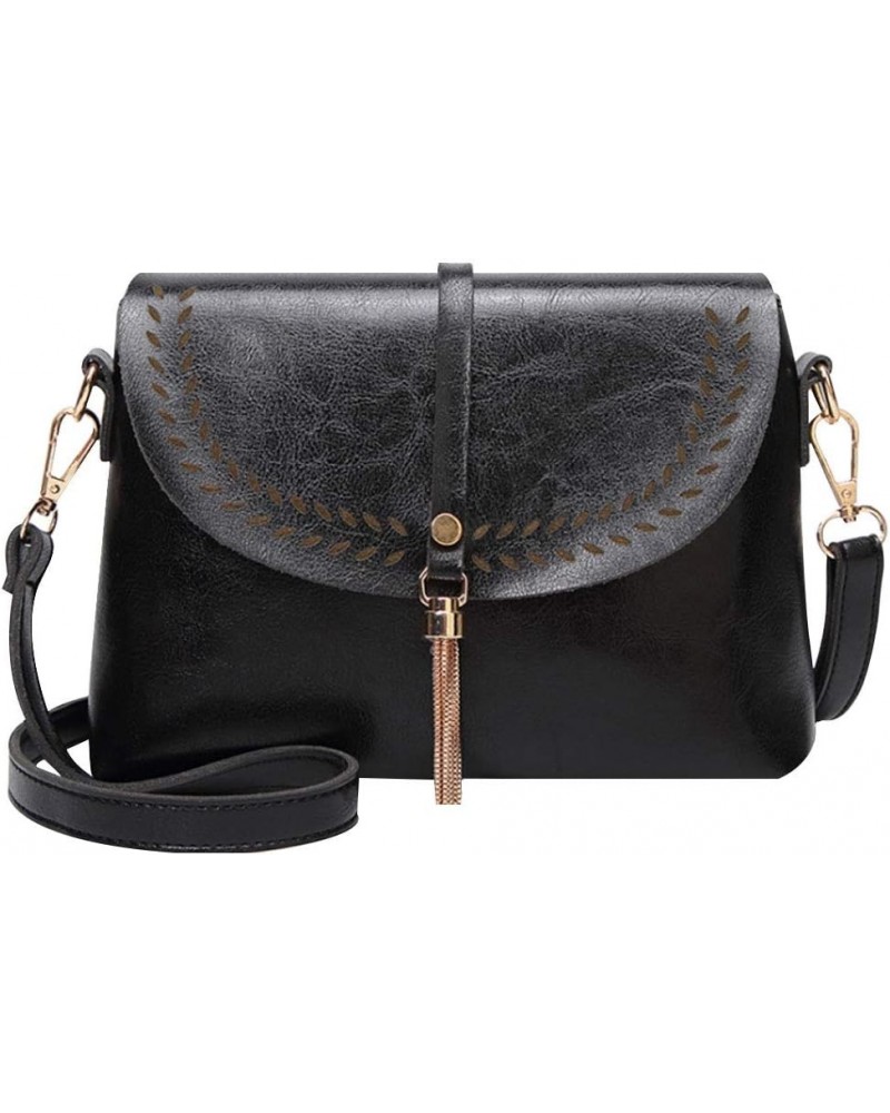 Women Small Shoulder Handbag Retro Crossbody Bags Purse Flap Fringe Shoulder Satchel Bag Tassels Messenger Bag Black Black $2...