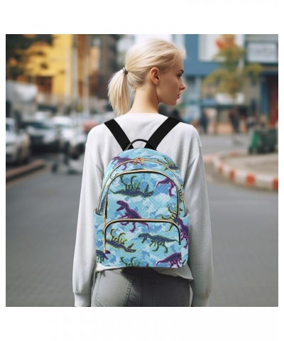 Mini Backpack for Women, Dinosaur Skeleton Tie Dye Travel Backpack Purse for Ladies, Small Bookbag Daypack Shoulder Bag S Mul...