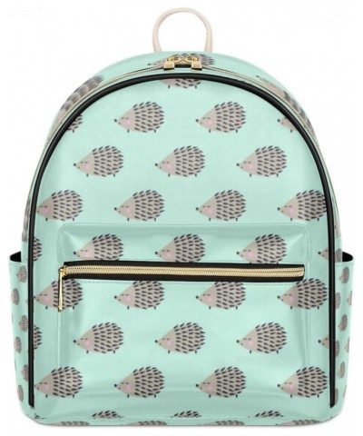 Cute Hedgehog Turquoise Cute Backpack Purse for Women Mini Daypacks Pu Leather Bookbag Water-resistnat Back Packs Anti Theft ...