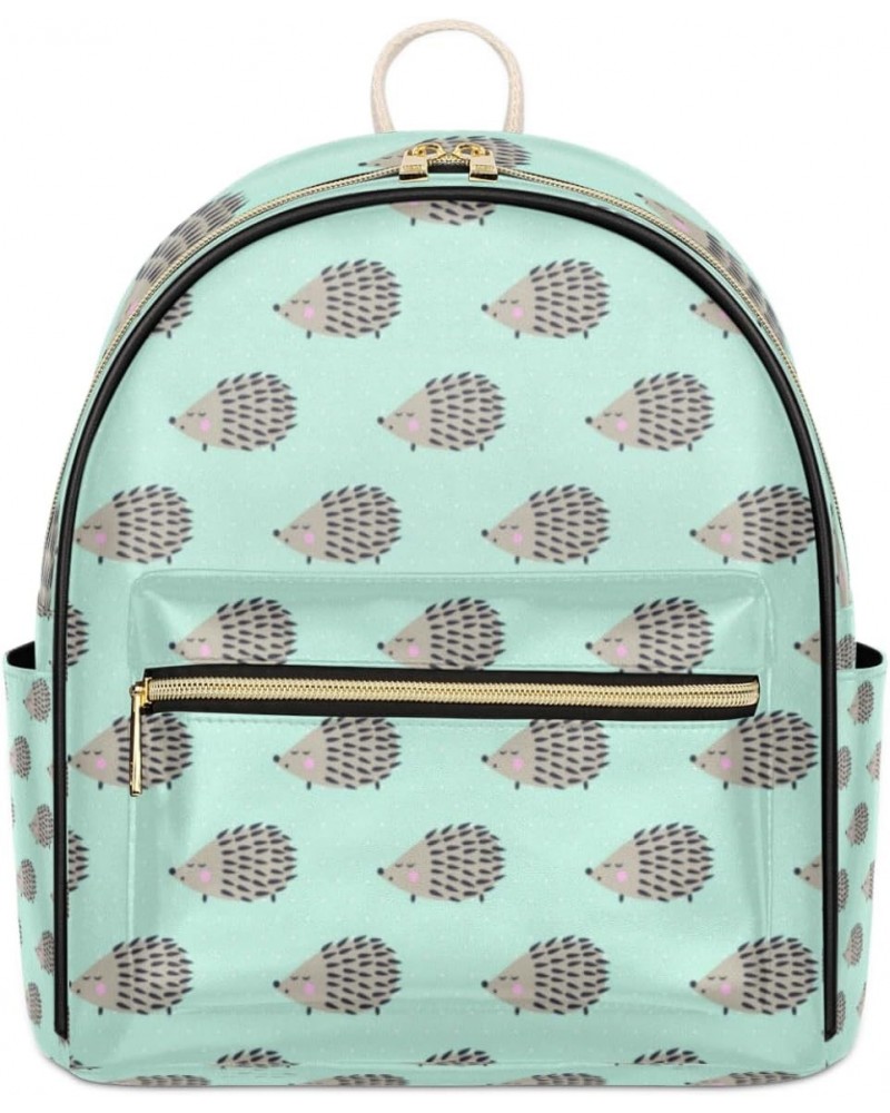 Cute Hedgehog Turquoise Cute Backpack Purse for Women Mini Daypacks Pu Leather Bookbag Water-resistnat Back Packs Anti Theft ...