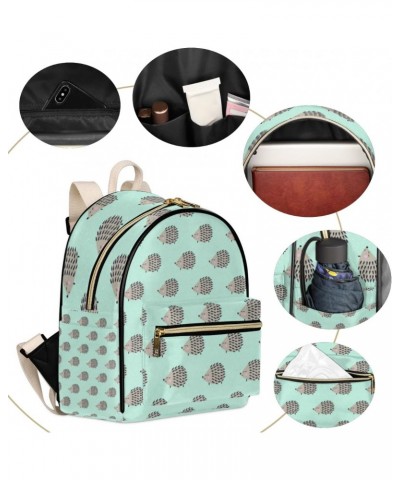 Cute Hedgehog Turquoise Cute Backpack Purse for Women Mini Daypacks Pu Leather Bookbag Water-resistnat Back Packs Anti Theft ...