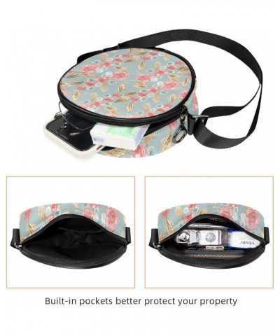 Encaustic Flower Crossbody Bag for Women Teen Girls Round Canvas Shoulder Bag Purse Tote Handbag Bag $11.75 Totes