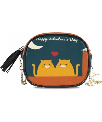 Valentine's Day Cat PU Leather Small Women Crossbody Shoulder Bag Purse Wallet with Adjustable Chain Strap $11.28 Shoulder Bags