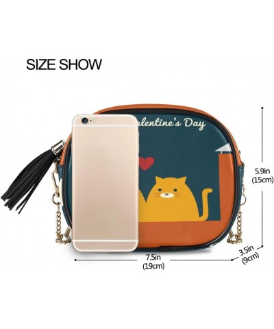 Valentine's Day Cat PU Leather Small Women Crossbody Shoulder Bag Purse Wallet with Adjustable Chain Strap $11.28 Shoulder Bags