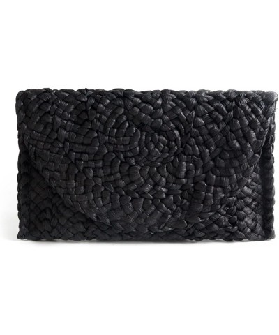 Women Straw Clutch Purse Handbag Straw Shoulder Bag Summer Beach Bag Woven Bag Envelope Purse Wallet Black $16.72 Totes