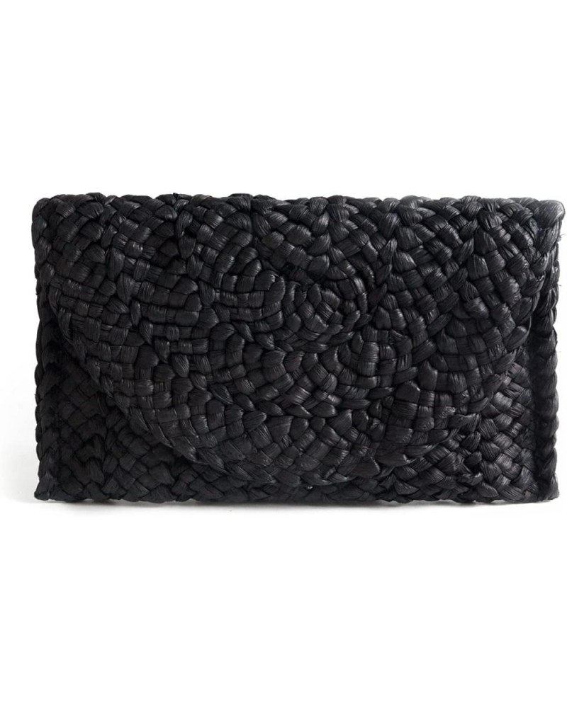 Women Straw Clutch Purse Handbag Straw Shoulder Bag Summer Beach Bag Woven Bag Envelope Purse Wallet Black $16.72 Totes