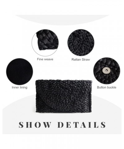 Women Straw Clutch Purse Handbag Straw Shoulder Bag Summer Beach Bag Woven Bag Envelope Purse Wallet Black $16.72 Totes