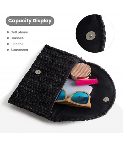 Women Straw Clutch Purse Handbag Straw Shoulder Bag Summer Beach Bag Woven Bag Envelope Purse Wallet Black $16.72 Totes