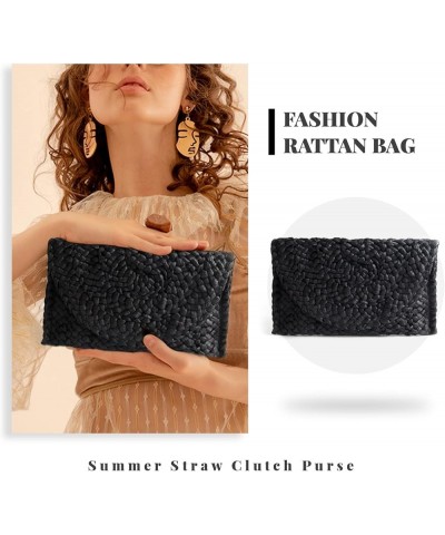 Women Straw Clutch Purse Handbag Straw Shoulder Bag Summer Beach Bag Woven Bag Envelope Purse Wallet Black $16.72 Totes