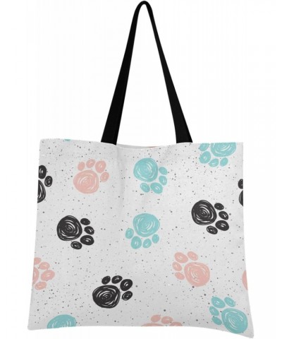 Handbags and Purse Colorful Cat Dog Paw Print for Women Tote Bag Large Capacity Top Kitty Kitten Footprint Storage Handle Sho...