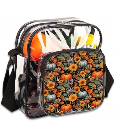 Autumn Maple Leaves Nuts Stadium-Approved Clear Crossbody Bag with Colorful Print Design Autumn Sunflowers Pumpkins $13.43 Cr...