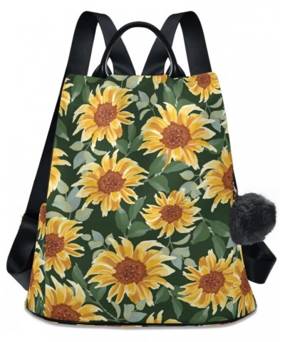 Sunflower on Green Background Backpack Purse for Women Travel Casual Daypack College Bookbag Work Business Ladies Shoulder Ba...