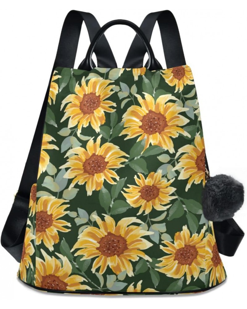 Sunflower on Green Background Backpack Purse for Women Travel Casual Daypack College Bookbag Work Business Ladies Shoulder Ba...