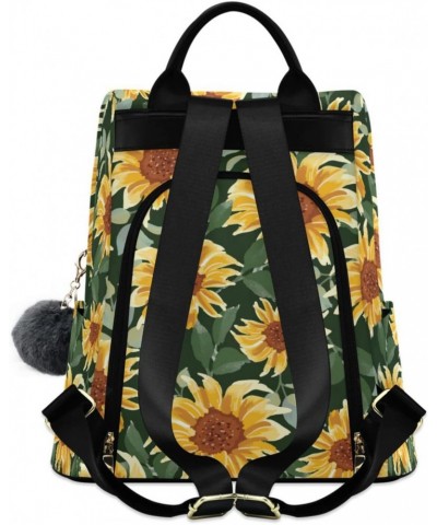 Sunflower on Green Background Backpack Purse for Women Travel Casual Daypack College Bookbag Work Business Ladies Shoulder Ba...