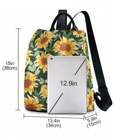 Sunflower on Green Background Backpack Purse for Women Travel Casual Daypack College Bookbag Work Business Ladies Shoulder Ba...