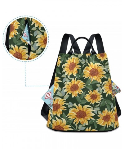 Sunflower on Green Background Backpack Purse for Women Travel Casual Daypack College Bookbag Work Business Ladies Shoulder Ba...