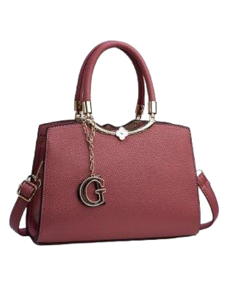 Lady Stylish Cross-Body Bag Women Tote Bag Faux Leather Satchel Leisure Solid Color Shoulder Bag with Pocket Pink $16.90 Totes