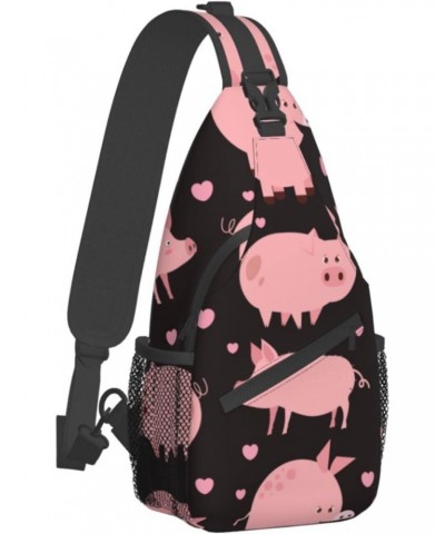 Pink little Pig Sling Bag Crossbody Travel Hiking Chest Backpack Shoulder Daypack for Women Men $15.07 Crossbody Bags