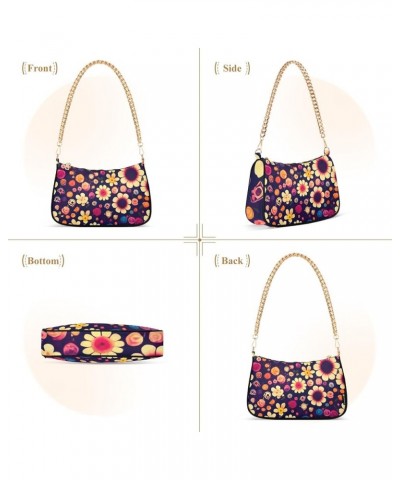 Cartoon Cinco De Mayo Symbols Shoulder Handbag for Women Mini Purse with Zipper Flowers on Dark $14.39 Totes