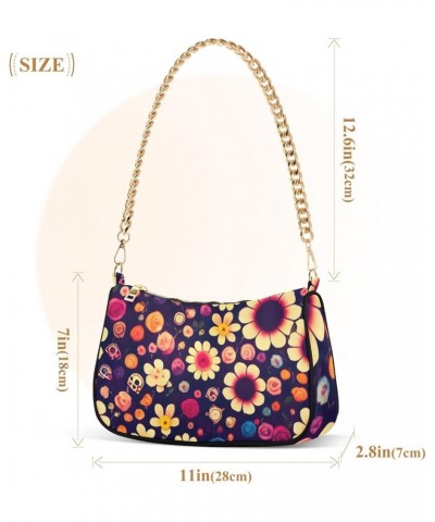 Cartoon Cinco De Mayo Symbols Shoulder Handbag for Women Mini Purse with Zipper Flowers on Dark $14.39 Totes