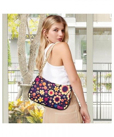 Cartoon Cinco De Mayo Symbols Shoulder Handbag for Women Mini Purse with Zipper Flowers on Dark $14.39 Totes