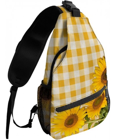 Sling Bag Crossbody Bag for Women Men Rustic Farm Sunflower Yellow Buffalo Plaid Waterproof Hiking Backpack Lightweight Chest...