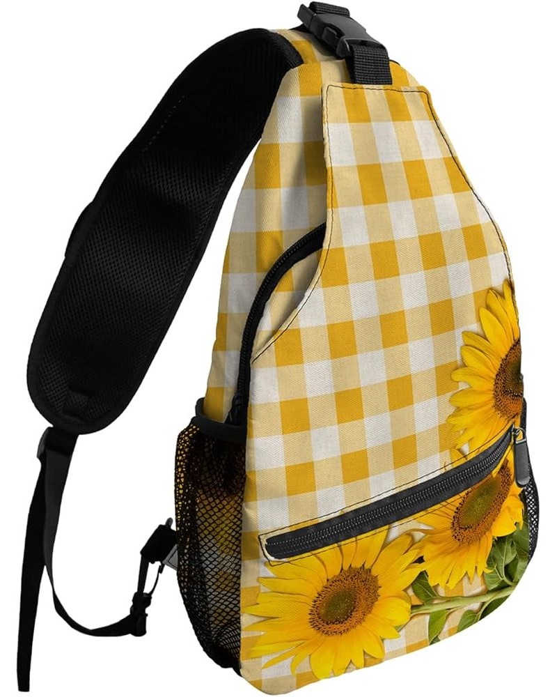 Sling Bag Crossbody Bag for Women Men Rustic Farm Sunflower Yellow Buffalo Plaid Waterproof Hiking Backpack Lightweight Chest...