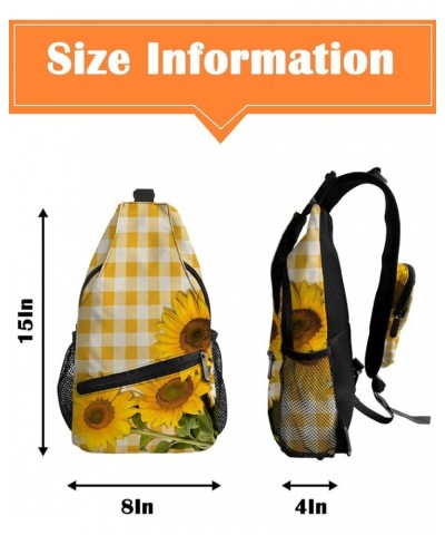 Sling Bag Crossbody Bag for Women Men Rustic Farm Sunflower Yellow Buffalo Plaid Waterproof Hiking Backpack Lightweight Chest...