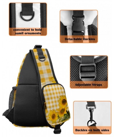 Sling Bag Crossbody Bag for Women Men Rustic Farm Sunflower Yellow Buffalo Plaid Waterproof Hiking Backpack Lightweight Chest...