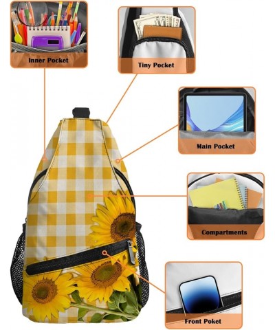 Sling Bag Crossbody Bag for Women Men Rustic Farm Sunflower Yellow Buffalo Plaid Waterproof Hiking Backpack Lightweight Chest...