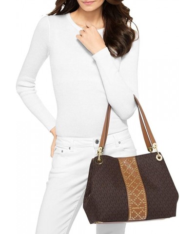 Women's Raven Large Leather Shoulder Bag (Brown Stud) Brown Stud $101.88 Totes