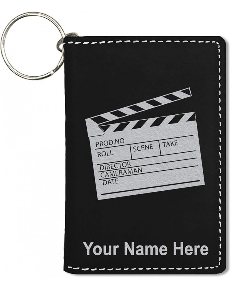 ID Holder Wallet, Movie Clapperboard, Personalized Engraving Included (Teal) Black with Silver $11.48 Wallets