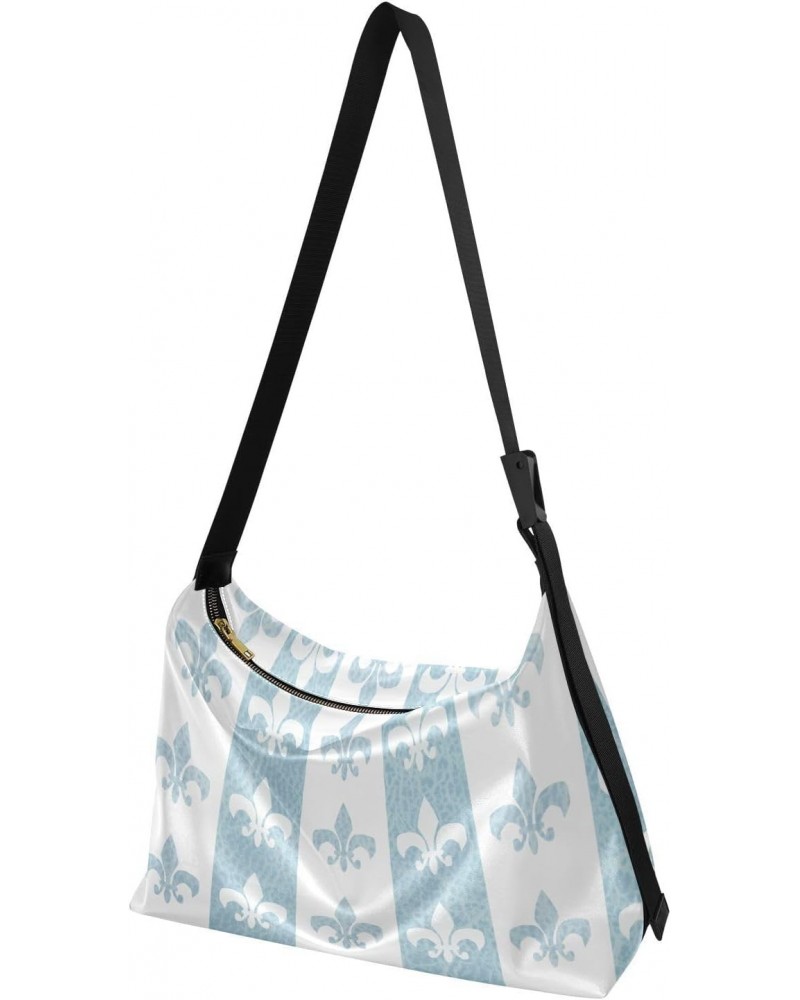 Mardi Gras Women Boho Bag Fleur De Lis Blue White Shoulder Bag PU Leather Pouch Crossbody Bag Large Tote Handbag For Quick Ge...